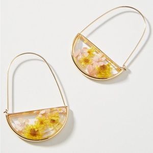 🆕 Anthropologie 💛 Large Stone Flower Crescent Hoop Earrings